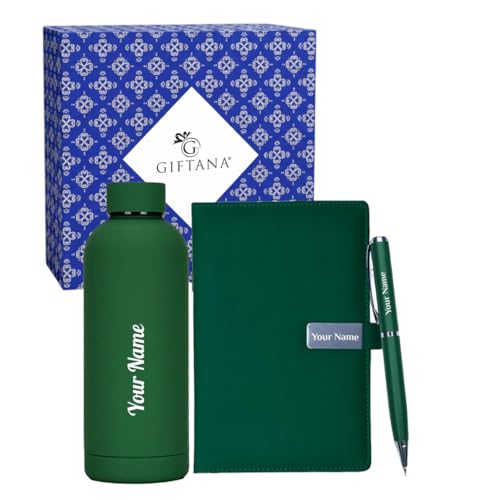 Image of Giftana 3 in 1 Personalized Diary, Pen & 500ml bottle Gift Set (Green)
