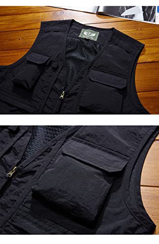 Perbai Mens Utility Fishing Cargo Vest Summer Outdoor Work Photo Safari Travel Vest Jacket(Black-L) #TOP3