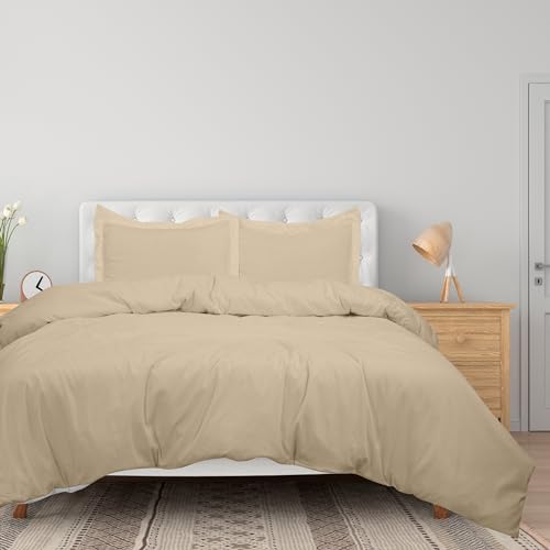 Image of ROYALE LINENS Sand Duvet Cover Queen Size - 3 Piece Bedding Comforter Covers - Zipper Closure - 1 Queen Duvet Cover 90x90 inches and 2 Pillow Shams - No Comforter Included