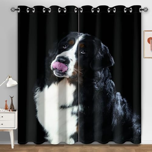 Cortinas Salon Dormitorio Perro Animal Negro Cortinas Termicas Aislantes Frio y Calor Poliéster Lavable Habitación Infantil Decoración Cortina Opaca con Agujeros 2 Piezas 2x140x250 cm