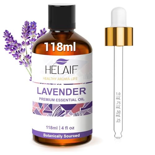 HELAIF Aceite Esencial de Lavanda 118 ml Gran Capacidad Aceite de Lavanda Aroma Suave Relajación Duradera Masaje Cuidado de la Piel Aromaterapia Relajante DIY