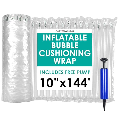 Innovative Haus 10 Inch x 144 Feet Inflatable Bubble Cushioning Wrap with Pump - Air Pillows for Shipping - Column Wrap for Heavy Duty Packing and Shipping Packaging