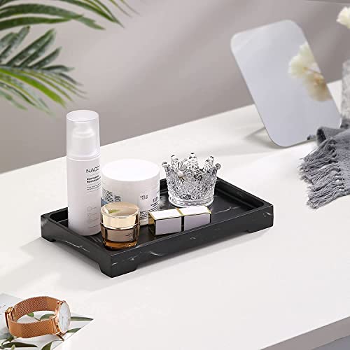 Image of Luxspire Bathroom Sink Vanity Trays, 10 inch x 6 inch Resin Vanity Tray for Soap Dispenser, Kitchen Sink Trays, Vanity Countertop Organizer for Candles Soap Towel Perfume Holder Jewlery, Marble Style -M- Ink