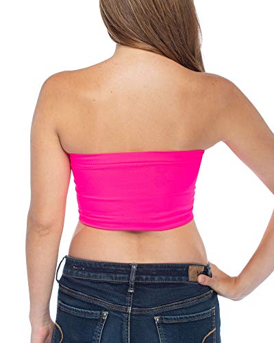 Malibu Sugar Womens Bandeau Tube Top Bra (Fits Size Xs-M) Seamless Strapless Bralette Neon Fuchsia #TOP2