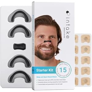 Intake Breathing Nasal Strip Starter Kit (15 Count, Black) – Boost Oxygen Intake, Reduce Snoring, Improve Sleep Quality – Sweat Resistant, Skin Safe Nasal Strips – Extra Strength Snoring Solution