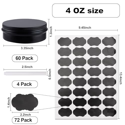 60 Pack Round Cans with Screw Lid 4 Oz Aluminum Metal Tins DIY Food Candle Containers for Lotion Bars, Balms, Salve, Spices, Beard Balm, Crafts with 4 Markers 2 Sheets Label Stickers2