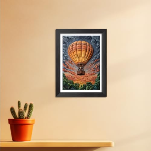 Image of TenorArts Flying Parachute Art 3D Clay Textured Digital Art Print Photo Frame, Modern Art Painting For Bedroom Living Room Home and Cafe Decor | Minimal Drawing Black Framed Posters for Decoration (9x12 inches) [CL-A08]