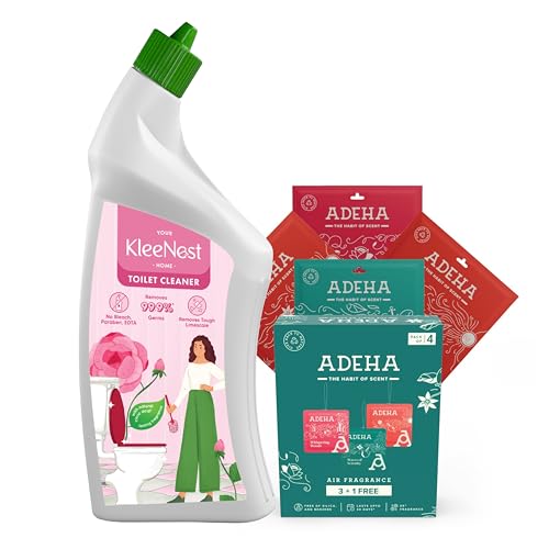 Image of Kleenest Advanced Toilet Cleaner Liquid, 1 L | Adeha Air Freshener Pocket Mixed Fragrances - (20g*4)