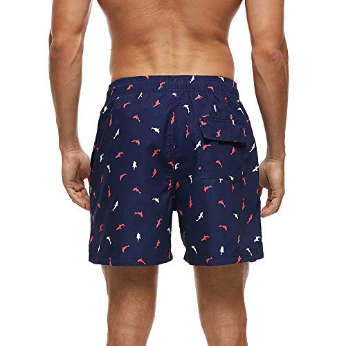 Men's Swim Trunks Quick Dry Athletic Swimwear Shorts With Mesh Lining And Pockets Bathing Suit (Red White Fish, L) #TOP1