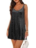 Pungdra Women's Sequin Dress for Women Sparkly Glitter Black Large V Neck Shift Cocktail Disco Outfit Party Club Night Out Mini Dresses