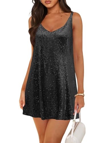 Pungdra Women's Sequin Dress for Women Sparkly Glitter Black Medium