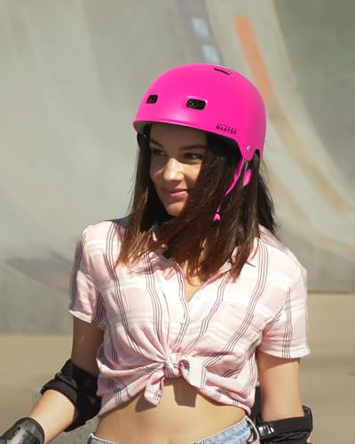 Image of OutdoorMaster Skateboard Cycling Helmet - Two Removable Liners Ventilation Multi-Sport Scooter Roller Skate Inline Skating for Kids, Youth & Adults - L - Pink