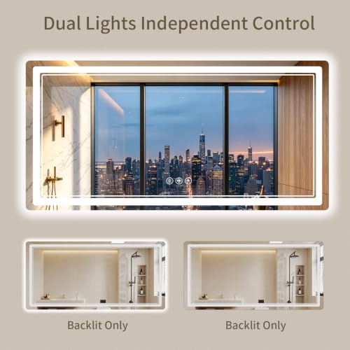 Image of 30 inchx71 inch LED Bathroom Mirror with Lights, Backlit + Front Lit, Anti-Fog, Lighted Bathroom Mirror for Wall, HD Shatterproof Tempered Glass, Dimmable, Memory Function (Horizontal /Vertical)
