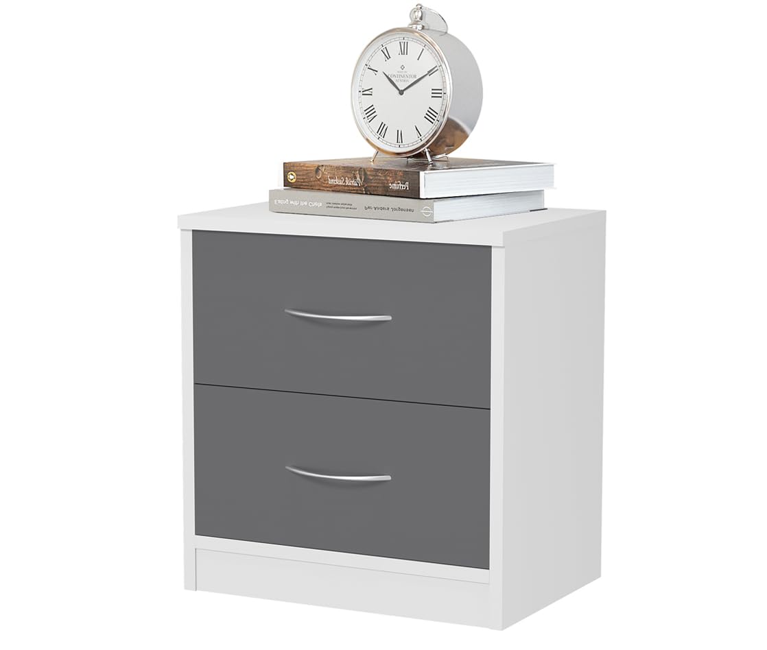 DORMIDAN- Mesita de Noche 2 cajones, mesita habitacion, 41 x 39 x 28cm (Blanco cajón Antracita)
