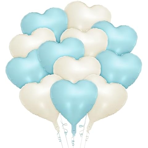 12 PCS Light Blue Cream Heart Balloons, 18 Inch Light Blue Cream Heart Foil Balloons Reusable Love Balloons for Valentines Engagement Brithday Baby Shower Wedding Party Decorations Cover