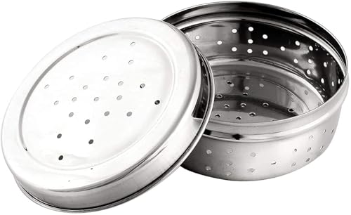 Image of Stainless Steel Green Coriander Storage Box Curry Leaves Box Set, Sprouts with air Ventilation Food containers Silver Dabba Flat Box Steel Dabba (Dhaniya 800 ML)
