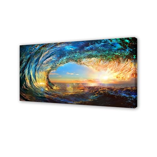 Cao Gen Decor Art S06798 Giant Wave Water Wall Art Canvas Prints 1 Panels Ocean Waves Pictures Paintings with Sunset Blue Seascape Framed for Living Room Bedroom Kicthen Office Artwork