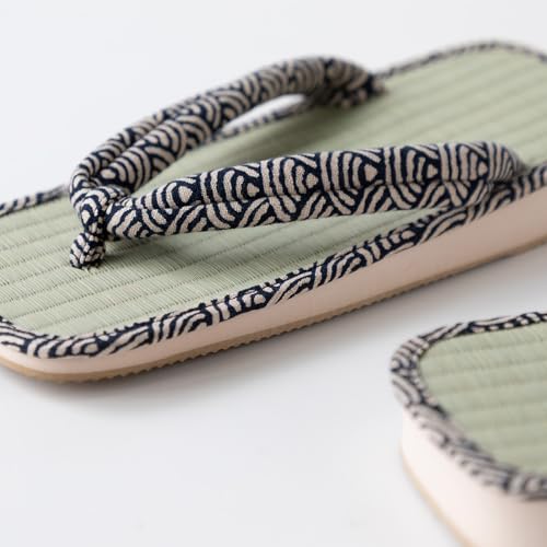 Asayu Japanese Traditional Igusa Setta Sandals, Made in Japan Tatami Zori, Moisture Absorbent, Odour Resistant "Seigaiha"2