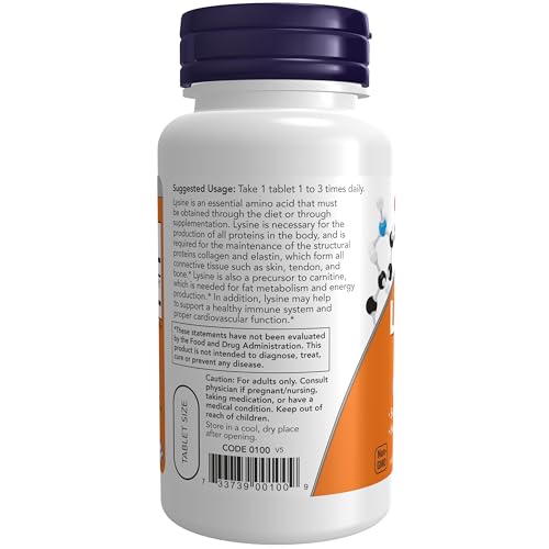 Image of NOW Foods Supplements, L-Lysine (L-Lysine Hydrochloride) 500 mg, Amino Acid, 100 Count (Pack of 12)
