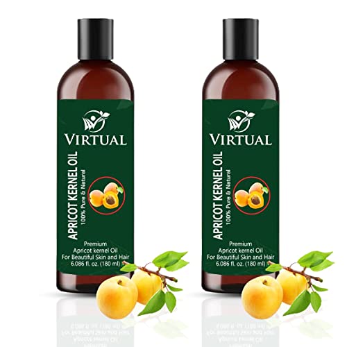 Image of VIRTUAL Pure Apricot Kernel Oil For Shine Hair, Skin Care, Moisturising Dry Skin & Cold Pressed Natural Oil (180ml)-Pack of 2