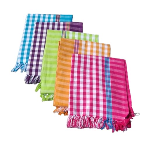 Image of Handloom Cotton Bath Towels Soft Absorbent and Comfortable Towels for Bath Multicolour (Pack of 5)