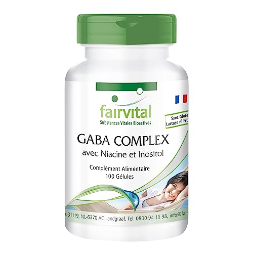 Fairvital | GABA COMPLEX - avec 1200mg d'Inositol, 400mg de Vitamine B3 & 200mg de GABA par dose journalière - 50 jours - VEGAN - Fortement dosé - 100 caps - avec niacine et inositol