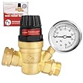 Touranize RV Water Pressure Regulator Valve, Handle Adjustable Brass Lead-Free RV Water Pressure Reducer with Gauge, for RV Camper Travel Trailer