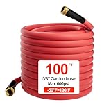 Hot/Cold Heavy Duty Water Garden Hose -50℉ to 190℉, Water Garden Hose 100 ft x 5/8'', 600Psi & Lightweight & Flexible Rubber Hose with 3/4'' Brass fittings for Outdoor, Yard, RV