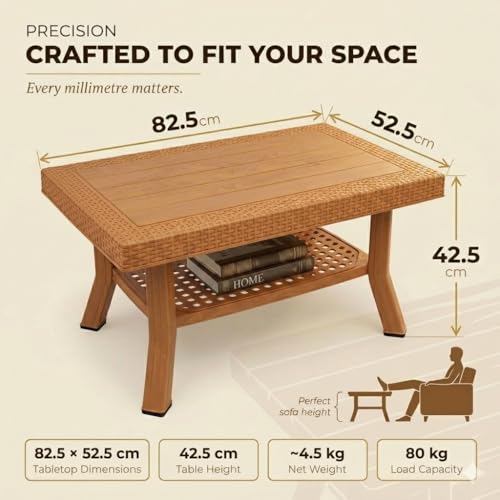 Image of Raj Furniture Plastic Center Table for Home, Office, Indoor & Outdoor | Coffee Table | 82.5cm (L) x 52cm (W) x 42cm (H) | Orange| 1 Pc