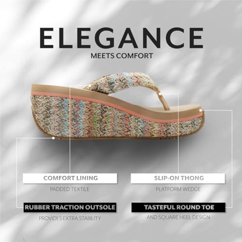 Image of Volatile Island Wedge Sandals for Women Featuring Slip-On Thong Platform Style with EVA Insole and Rubber Outsole