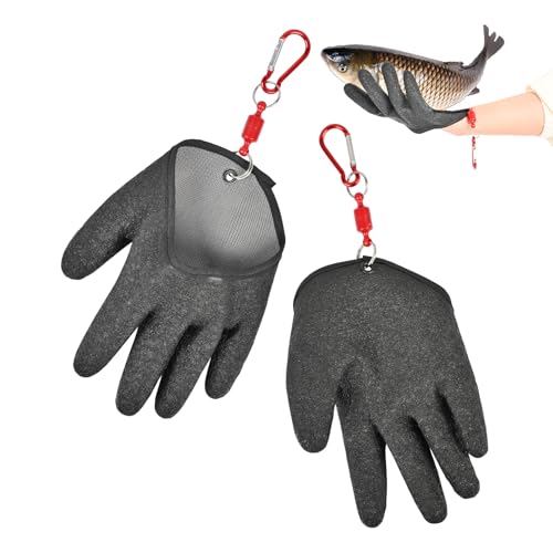 SOPOGER 2pcs Fishing Gloves for Handling - Magnetic Quick Release Design Fish Handling Gloves for Women & Men, Puncture Resistant Fish Cleaning Gloves No Slip Grip