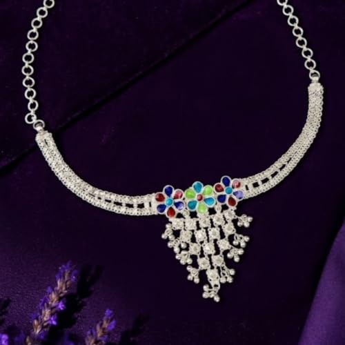 Image of Parasmoni Silver Floral Statement Necklace for Women