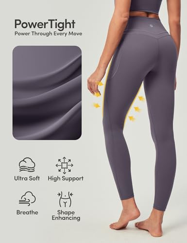 IUGA Compression Leggings with Pockets for Women Tummy Control Leggings No Front Seam Workout High Waist Yoga Pants,Iron Gray
