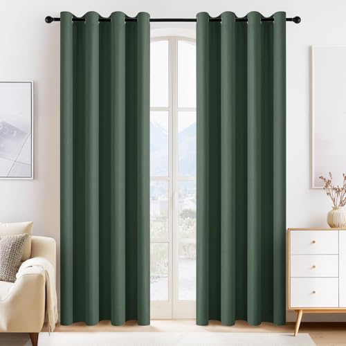Image of PONY DANCE Dark Green Blackout Curtains 80 inch Long 2 Panels Set, Thermal Insulated Solid Grommet Closet Curtains for Bedroom Closet Door, Temporary Doorway Cover Room Divider Drapes, W 55 inch x L 80 inch