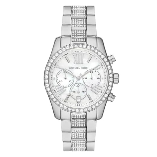 Michael Kors Reloj para Mujer Lexington, movimiento cronógrafo, caja de acero inoxidable plateado de 38 mm con correa de acero inoxidable, MK7243