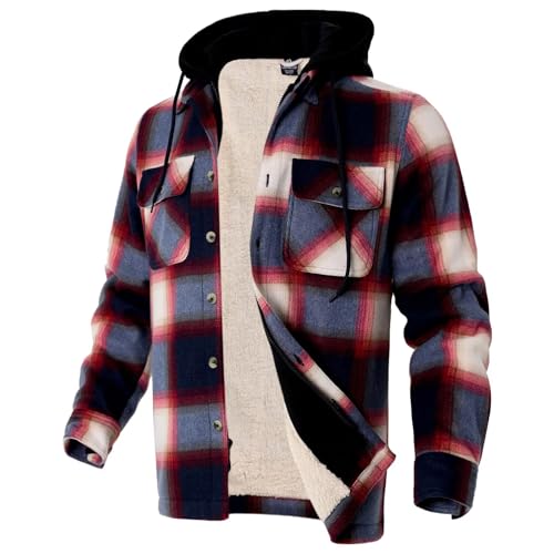Image of LeeHanTon Mens Flannel Jacket Heavyweight Sherpa Fleece Jackets Outdoor Hiking Casual Soft Warm Coat with Pockets