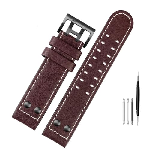 Bracelet de montre cuir véritable marron pour hommes idéal pour les montres d'aviation Jazz