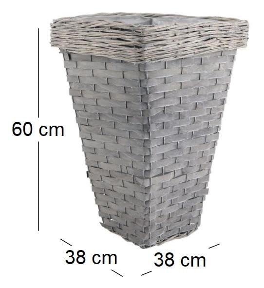 AUBRY GASPARD - Pot Fleurs Carré Bois Osier Gris - Teinté Doublure Plastique - H 60 cm x L 38 cm x P 38 cm - Résistant Intempéries - Idéal Terrasse Jardin