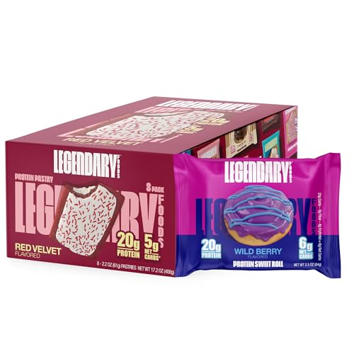 Legendary Foods 20gr Protein Pastry Red Velvet 8-Pack + 1 Wild Berry Sweet Roll, Low Carb Protein Bar Alternative, Keto Friendly, No Sugar Added and Gluten Free High Protein Breakfast Snacks 9-Pack…