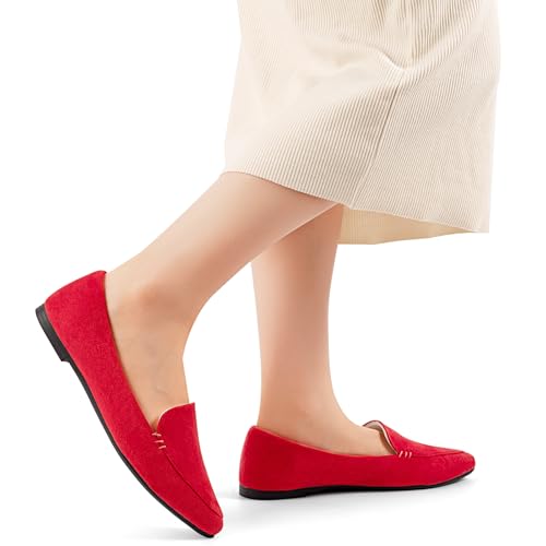 Image of MUSSHOE Pointed Toe Flats for Women, Comfortable Business Casual Work Shoes, Slip On Loafers with Arch Support, Office Walking Flats for All Day Standing