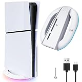 【新型 PS5 Pro/slim 対応】ps5 slim スタンド 縦置き スタンド 14の調整可能なRGB照明モード付き 放熱改善 2つのUSBポート付き 固定ネジ USBケーブル 新型 PS5 周辺機器 ディスク/デジタル 兼用 日本語の説明書 (ホワイト)