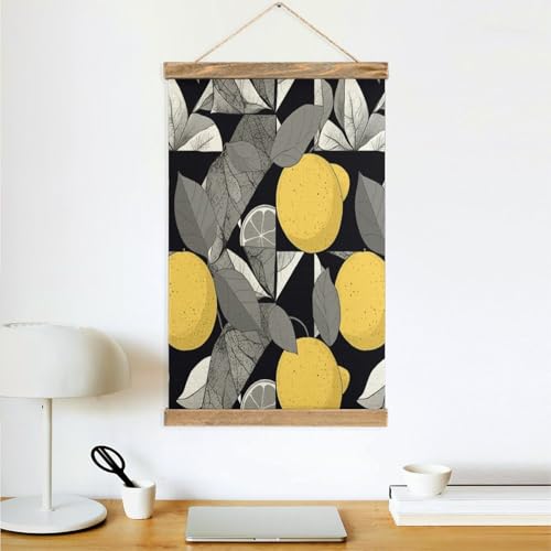 Pintura de pergamino FekiLoot con diseño geométrico de limón y soporte colgante vintage 4