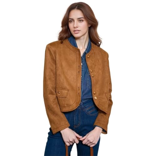 Veste en simili cuir femme boutonnée coupe courte coupe-vent décontractée