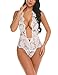 Meaneor Fashion_Origin Damen Sexy Body Dessous Rückenfrei Spitze Bodysuit Negligee Reizwäsche, Weiß, Gr.- XL