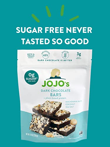 Jojo's Dark Chocolate Bars Macadamia Nuts Coconut + Plant-Based Protein, Zero Sugar, Sugar Free, Low Carb, Vegan, Paleo & Keto Friendly, Healthy Snack, 8.4Oz Bags, 2 Count (14 Bars) #TOP6