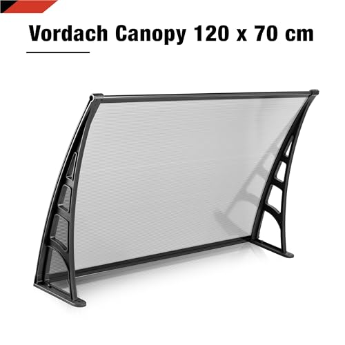 Vordach | Haustürvordach | Eingangsüberdachung 120 x 70 cm aus Polycarbonat, Stärke 4 mm, klar