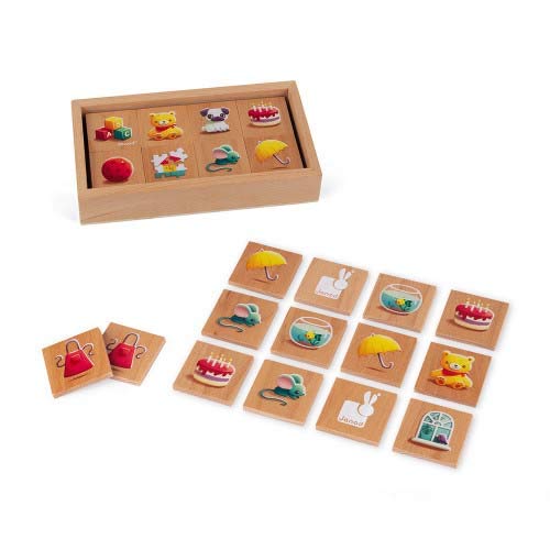 Janod Wooden Tiles Memory Game - Memo 1Ers Mots 40 Pieces