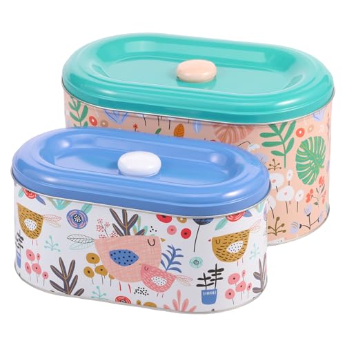 FwQoFvk 2Pcs Cookie Tin with Lid, Iron Biscuit Tin, Multipurpose Candy Canister, Biscuits Candy Storage Case, Decorative Cookie Jar for Tea Coffee Powder Snack Cosmetic Jewelry (Bird)