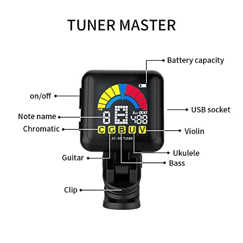 Cantus Aroma Accordeur de guitare basse ukulélé et violon avec support clip rotatif 360° et USB Noir - Les Beatles, Paul McCartney, John Lennon, RIngo Starr, George Harrison Cantus Aroma Accordeur de guitare basse ukulélé et violon avec support clip rotatif 360° et USB Noir – Image 6
