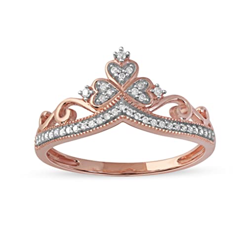 Igi Certified 10K Rose Gold 1/8Ct Tdw Round Diamond Crown Shaped Promise Fashion Ring Love Gift For Women By Dzon(I-J,I2) #TOP5